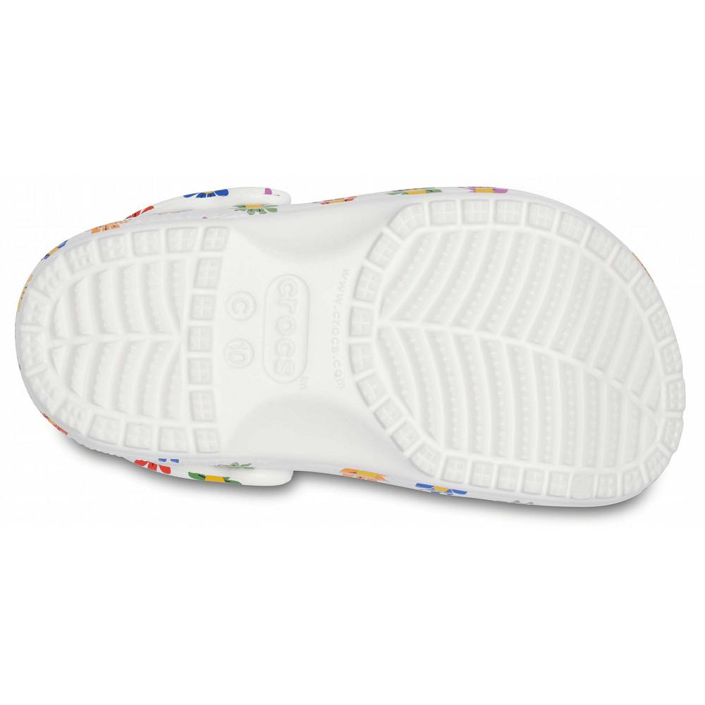 Sabots Crocs Classiche Seasonal Print Fille Blanche | France 1520SGLO